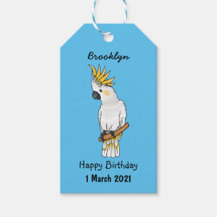 Sulphur-crested cockatoo bird cartoon illustration gift tags