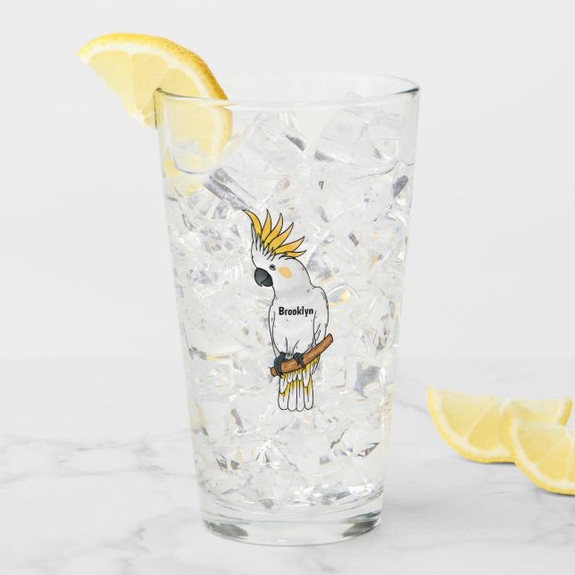 Sulphur-crested cockatoo bird cartoon illustration glass (Front Ice)