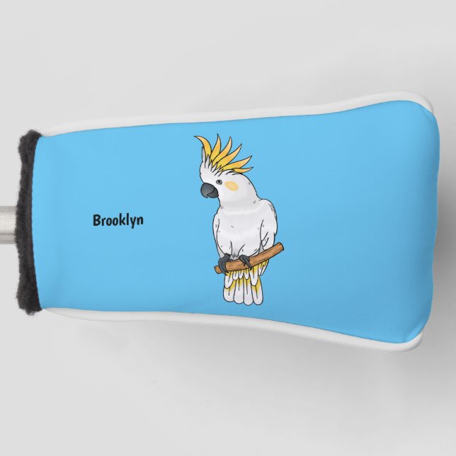 Sulphur-crested cockatoo bird cartoon illustration golf head cover (Front)