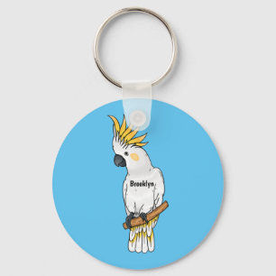 Sulphur-crested cockatoo bird cartoon illustration key ring