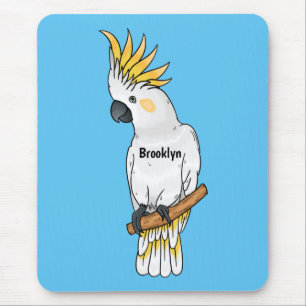 Sulphur-crested cockatoo bird cartoon illustration mouse mat