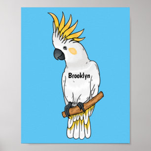 Sulphur-crested cockatoo bird cartoon illustration poster