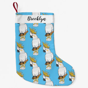 Sulphur-crested cockatoo bird cartoon illustration small christmas stocking