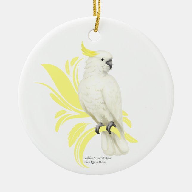 Sulphur Crested Cockatoo Ceramic Tree Decoration (Front)