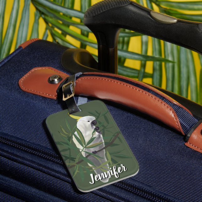 Sulphur-Crested Cockatoo in Tree Illustration Luggage Tag (Front Insitu 1)