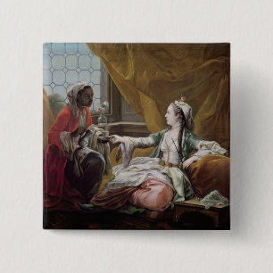 Sultana being offered coffee by a servant 15 cm square badge
