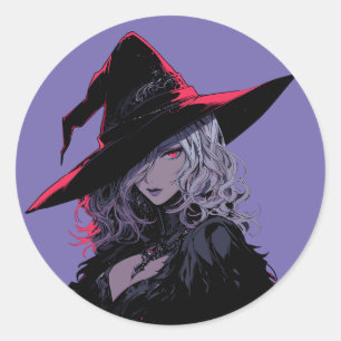 Sultry Halloween Gothic Witch In a Black Hat Classic Round Sticker