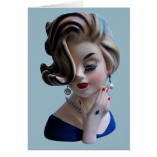 Sultry Lady Diva Manicure Head Vase Greeting Card
