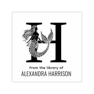 Sultry Mermaid Flowing Hair Library Book Name Init Self-inking Stamp