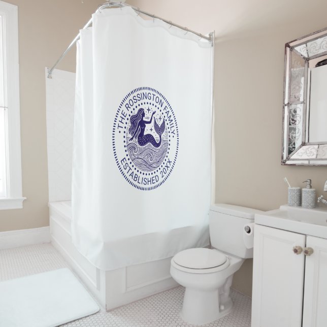 Sultry Mermaid in Waves Family Name Date Estd NT Shower Curtain (In Situ)