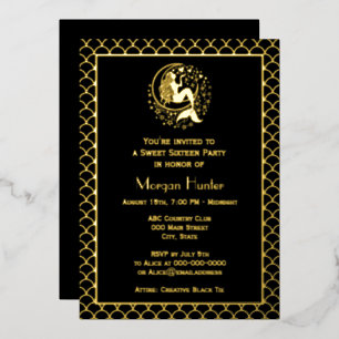 Sultry Mermaid on Crescent Moon FS Sweet Sixteen Foil Holiday Card