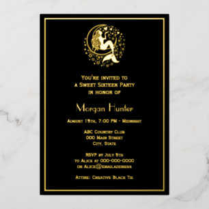 Sultry Mermaid on Crescent Moon Sweet Sixteen Foil Holiday Card