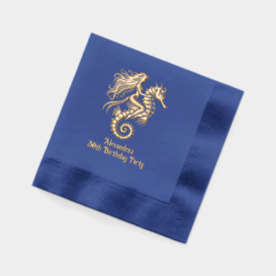 Sultry Mermaid Riding Seahorse Birthday Party Foil Napkins