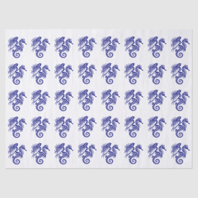 Sultry Mermaid Riding Seahorse - DIY Colours Blue Tissue Paper (Front)