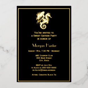 Sultry Mermaid Riding Seahorse Sweet Sixteen Foil Holiday Card
