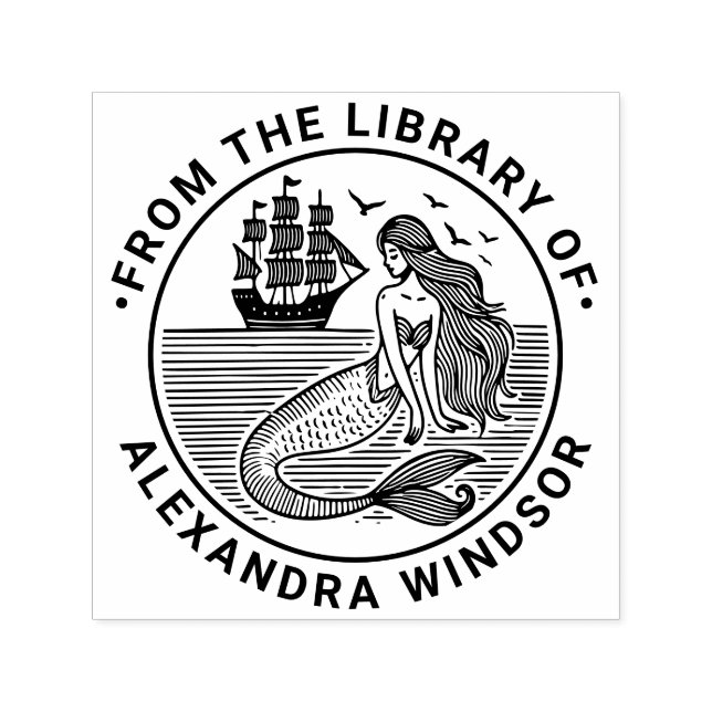 Sultry Mermaid Siren, Ship Library Book Name Self-inking Stamp (Design)