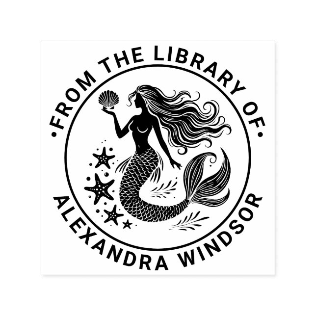 Sultry Mermaid Siren, Starfish Library Book Name Self-inking Stamp (Design)