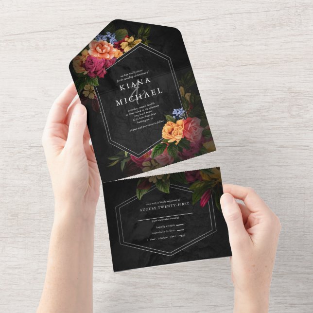 Sultry Nights Floral Wedding ID829 All In One Invitation (Tearaway)