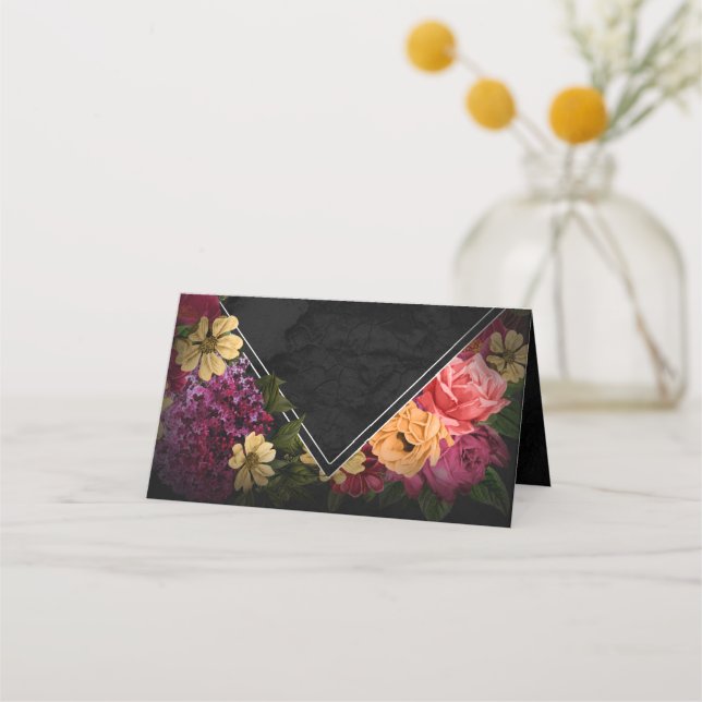 Sultry Nights Floral Wedding Table ID829 Place Car Place Card (Front)