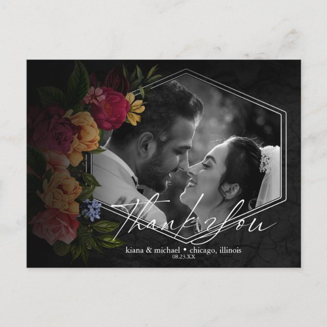 Sultry Nights Floral Wedding Thank You ID829 Announcement Postcard (Front)
