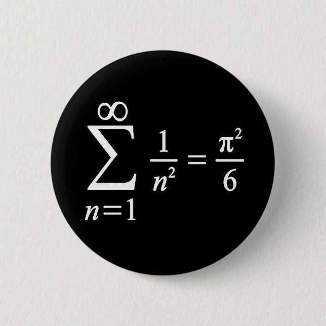 sum of inverse squared numbers, algebra basics 6 cm round badge (Front)