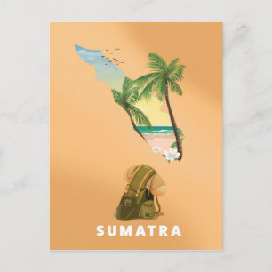 Sumatra illustrated map travel poster postcard