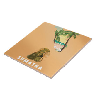 Sumatra illustrated map travel poster tile