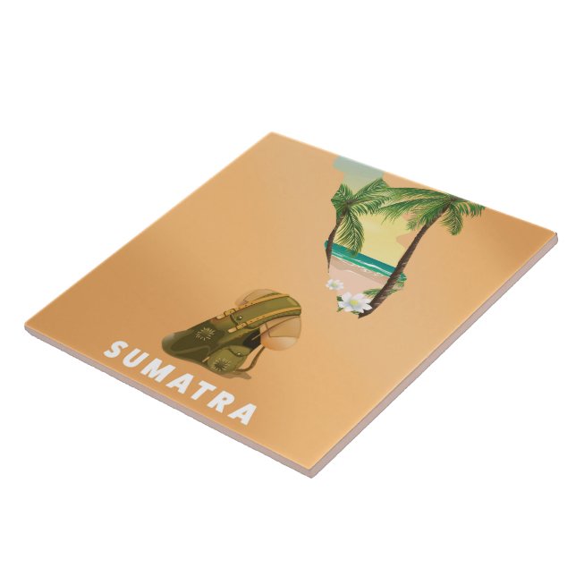Sumatra illustrated map travel poster tile (Side)