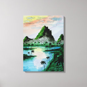 Sumatra Mountains Watercolor Canvas Print