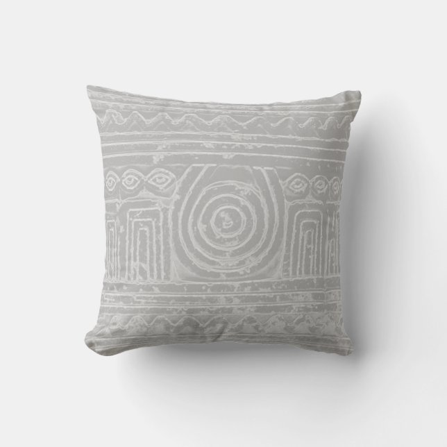 Sumerian Mesopotamian Pattern Grey Cushion (Front)
