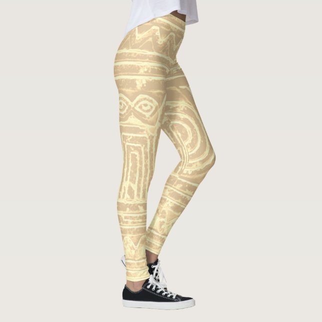 Sumerian Mesopotamian Pattern Pale Yellow Filter Leggings (Right)