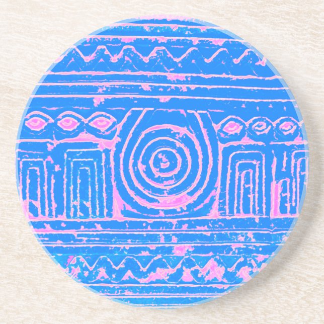 Sumerian Mesopotamian Pattern Pink Blue Coaster (Front)