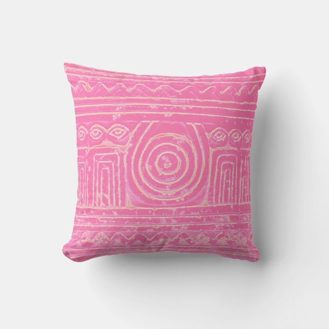 Sumerian Mesopotamian Pattern Pink Cushion (Front)