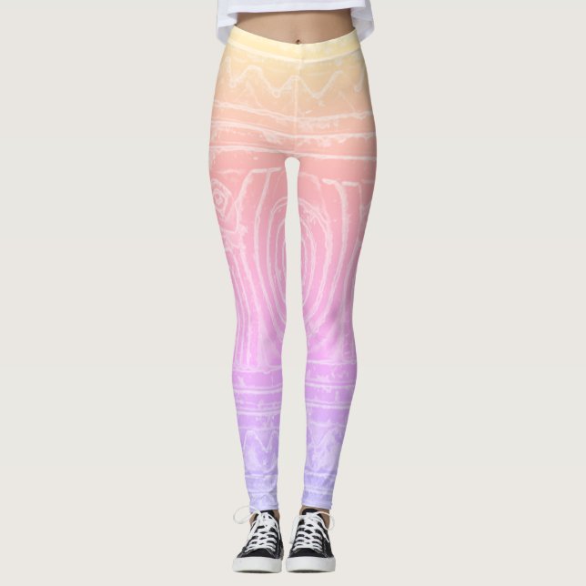 Sumerian Mesopotamian Pattern Pink Yellow Filter Leggings (Front)