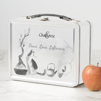 Sumi-e Cat With Bird And Tea Metal Lunch Box