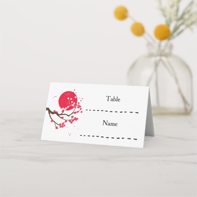 Sumi-e Cherry Blossom Wedding Place Card (Front)
