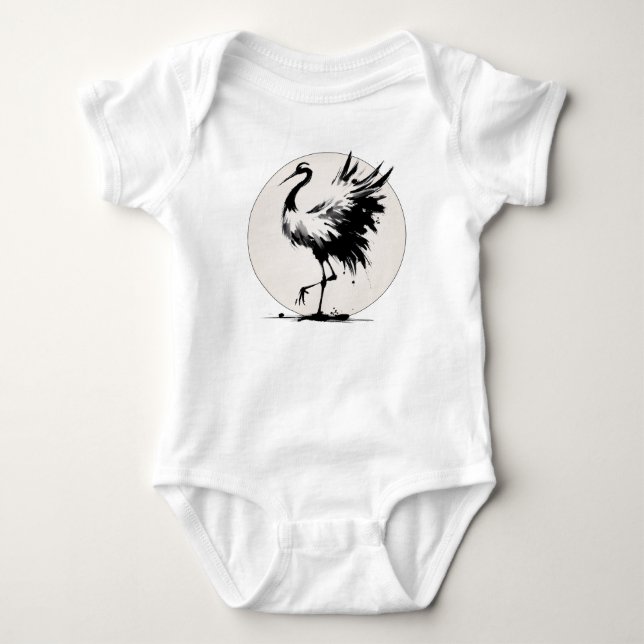 Sumi-e Crane Baby Bodysuit (Front)