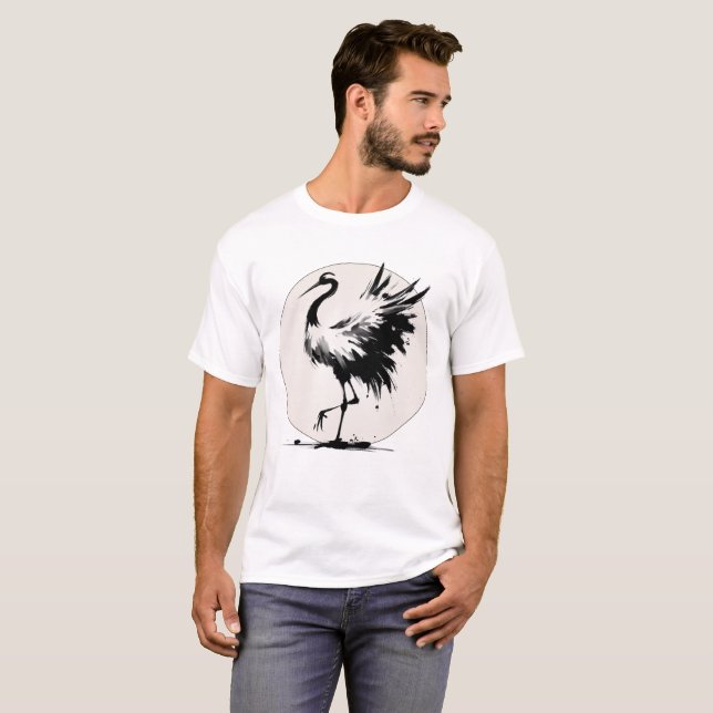 Sumi-e Crane Card T-Shirt (Front Full)