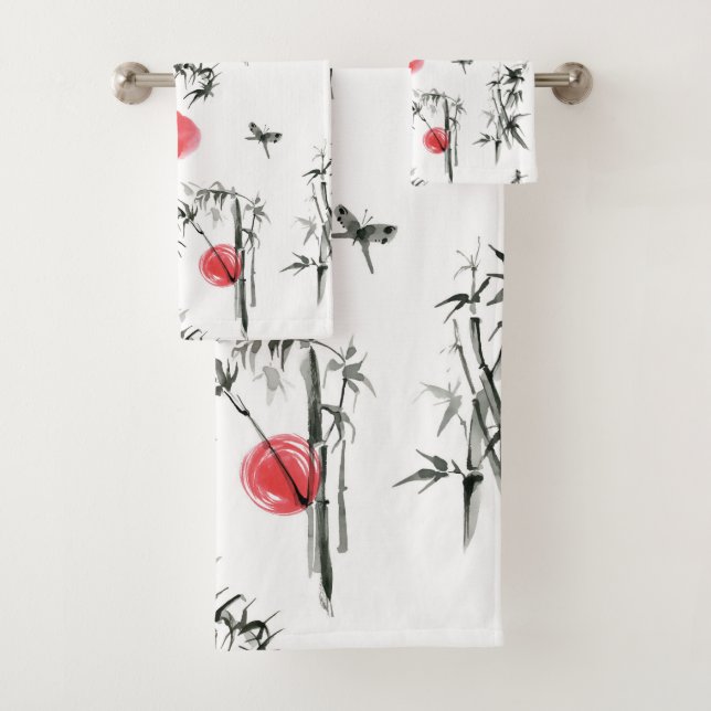 Sumi-e Japanese ink painting Bath Towel Set (Insitu)