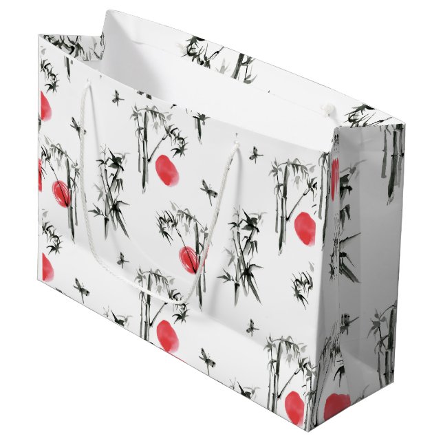 Sumi-e Japanese ink painting Large Gift Bag (Front Angled)