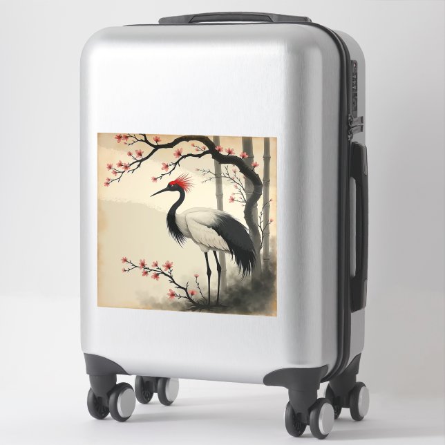 Sumi-E Red-Crowned Crane Vinyl Sticker (Suitcase)