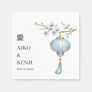 Sumi-e Style Japanese Blue Lantern Wedding Napkin