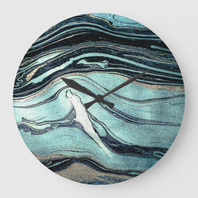 Suminagashi, Japanese Marbling Art. Large Clock (Front)
