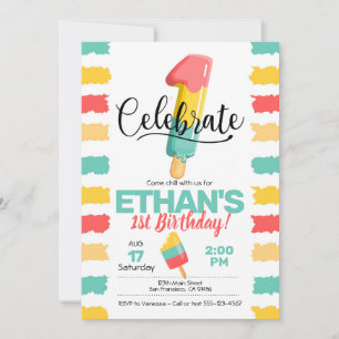 Summer 1st Birthday Invitation w/ Popsicle