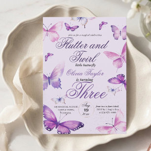 Summer 3rd Birthday Butterfly Girls Birthday Invitation