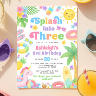Summer 3rd Birthday Invitation - Splash into Three