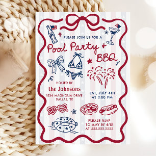 Summer 4th of July BBQ & Pool Party Invitation