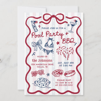 Summer 4th of July BBQ & Pool Party Invitation