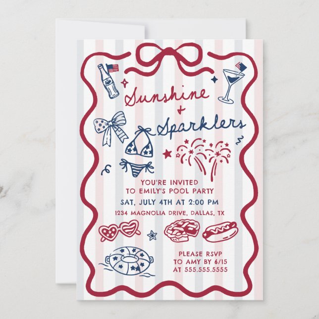Summer 4th of July Pool Party Invitation (Front)