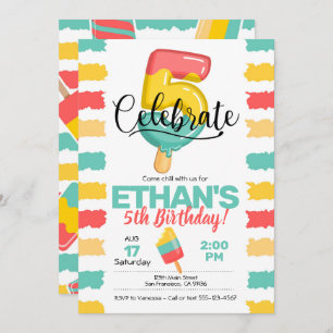 Summer 5th Birthday Invitation w/ Popsicle